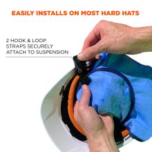 Easily installs on most hard hats. 2 hook and loop straps securely attach to suspension.