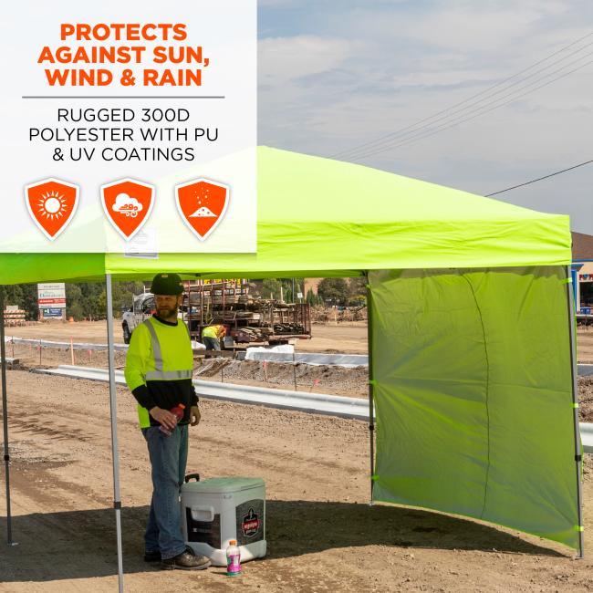 Easy set up. 8 hook and loop straps easily and securely attach to tent legs. Best coverage when tent is set to lowest height. Shelter sold separately.