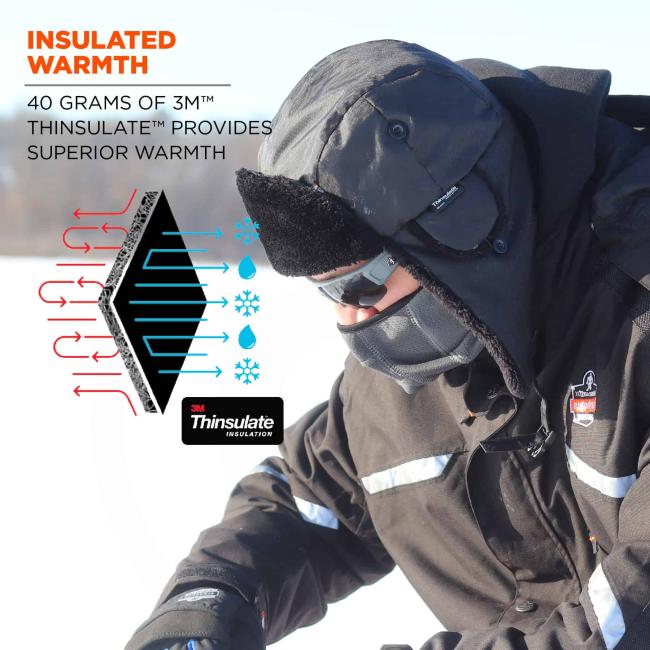Insulated warmth: 40 grams of 3M Thinsulate provides superior warmth. Graphic shows 3M Thinsulate technology.