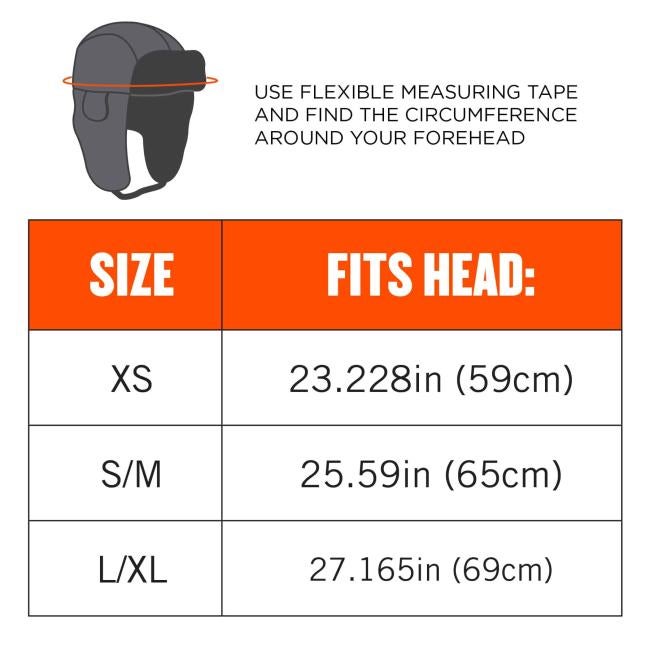 Size chart: use flexible measuring tape and find the circumference around your forehead. Size XS fits head 23.228in(59cm). Size S/M fits head 25.59in(65cm). Size L/XL fits head 27.165in(69cm).