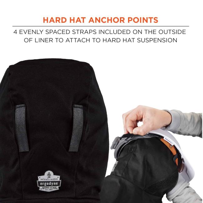 Hard hat anchor points: 4 evenly spaced straps included on the outside of the liner to attach to hard hat suspension