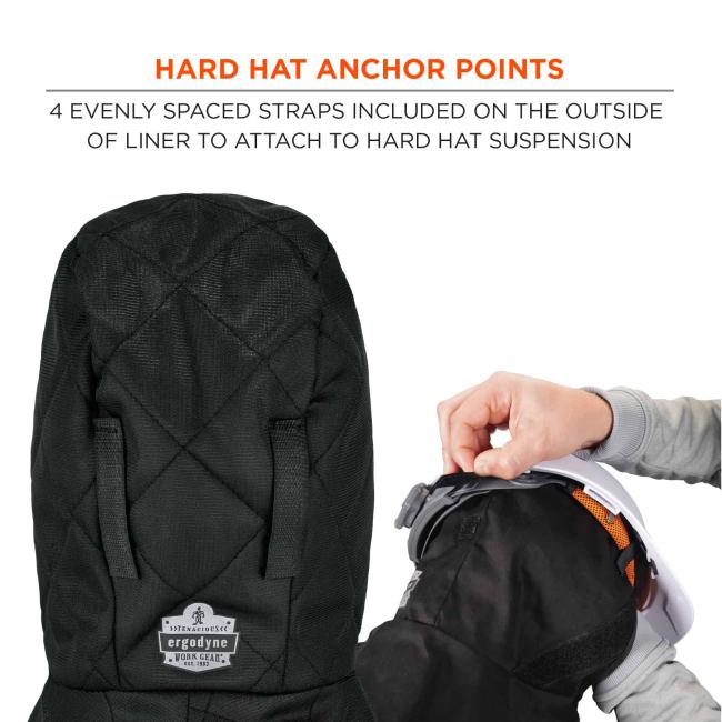 Hard hat anchor points: 4 evenly spaced straps included on the outside of liner to attach to hard hat suspension.