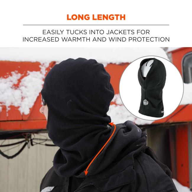 Long length: easily tucks into jackets for increased warmth and wind protection