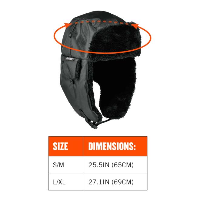 Size chart. Graphic indicate that measurements are for circumference near top of head. Size S/M has dimensions 25.5in (65cm), fits hat size 6.875 to 7.25. Size L/XL has dimensions 27.1in (69cm), fits hat size of 7.375 to 8.5 .