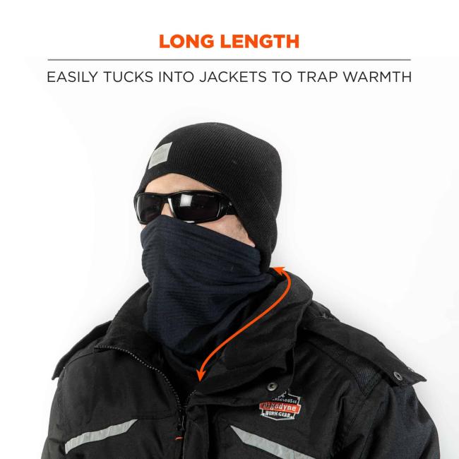 Long length: Easily tucks into jackets to trap warmth.