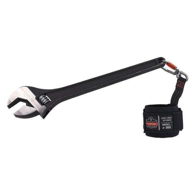 pull-on wrist lanyard with carabiner attached to a wrench