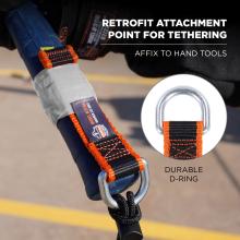 Retrofit attachment point for tethering: affix to hand tools. Durable D-ring
