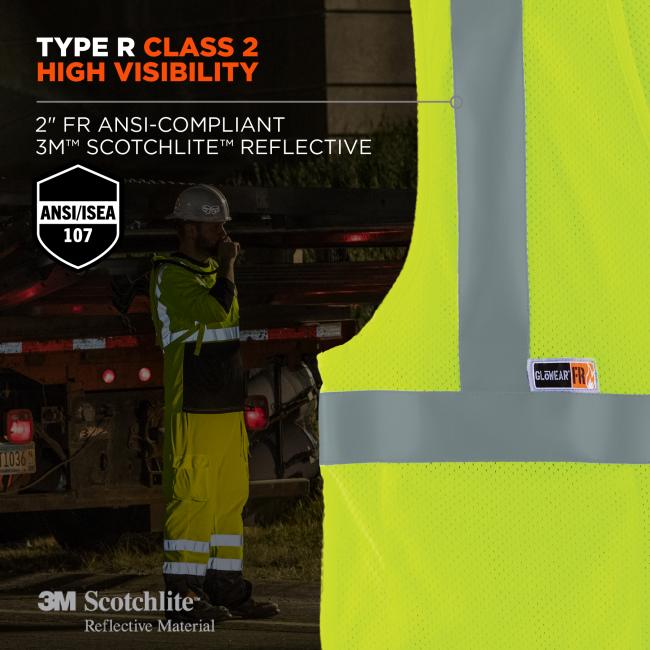 Type R Class 2 high visibility: 2 inch FR ansi/isea 107 compliant 3M Scotchlite Reflective Material
