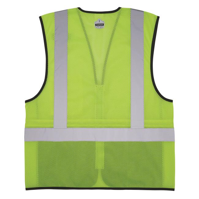 Back view of lime 8210zbk mesh hi vis safety vest
