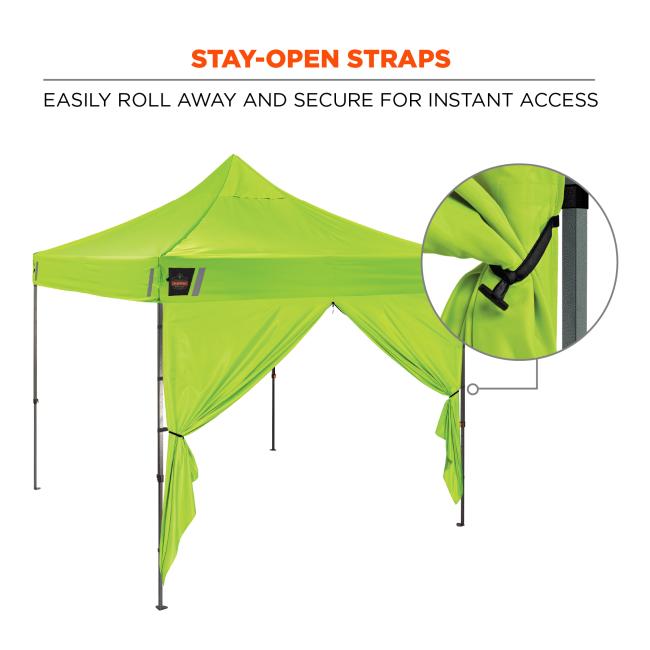 STAY OPEN STRAPS. Easily roll away and secure for instant access.