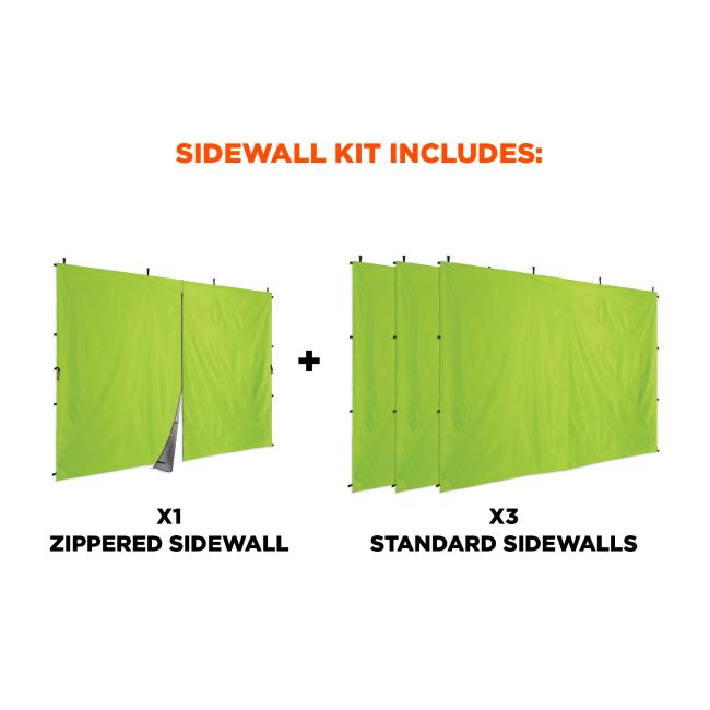 SIDEWALL KIT INCLUDES. One zippered sidewall. Three standard sidewalls.