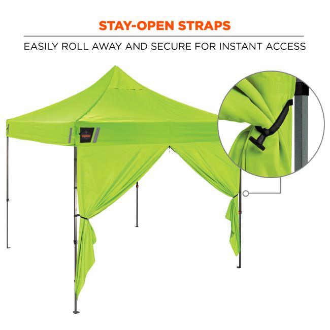 Stay open straps. Easily roll away and secure for instant access.