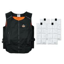 Black lightweight phase change cooling vest and 4 packs of phase change inserts