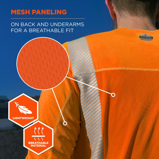Mesh Paneling: Lightweight and breathable material with mesh panels on the back and underarms for a breathable fit.