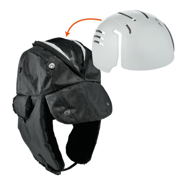 Zippered trapper hat features a bump cap insert