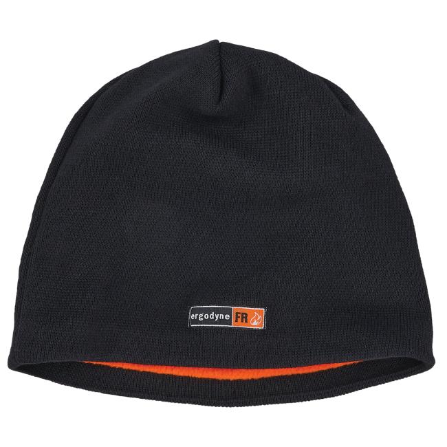 Front of black FR beanie hat