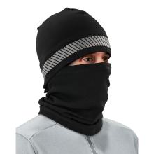 3q view of black reflective balaclava face mask on model