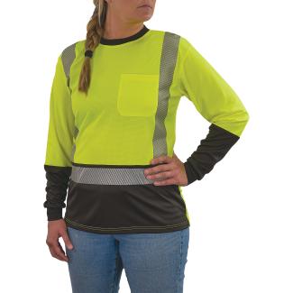 GloWear 8278BK Women’s Performance Hi-Vis Long Sleeve T-Shirt - Type R, Class 2, Black Bottom