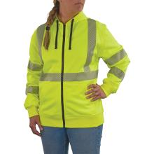 3q view of lime class 3 hi-vis zip-up hoodie on model