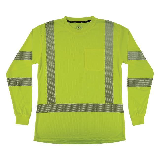 Front of lime class 3 womens hi-vis long sleeve t-shirt