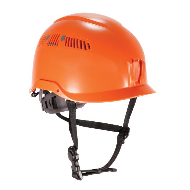 3q view of orange vented type 2 safety helmet