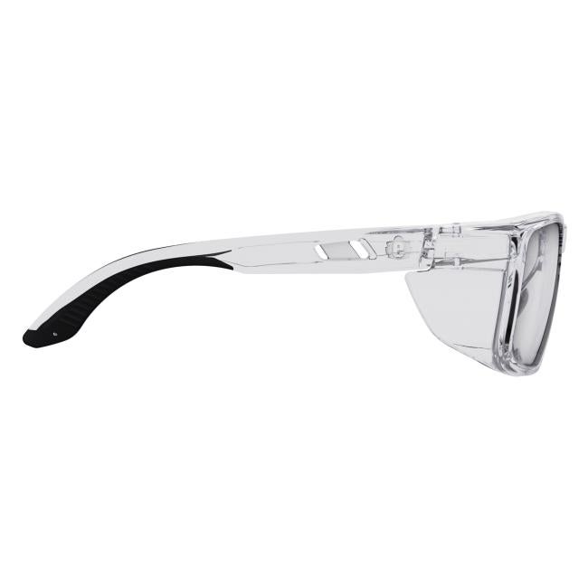 Right profile view of clear sixten safety glasses